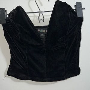 Black velvet crop top with a deep V with wiring in the V